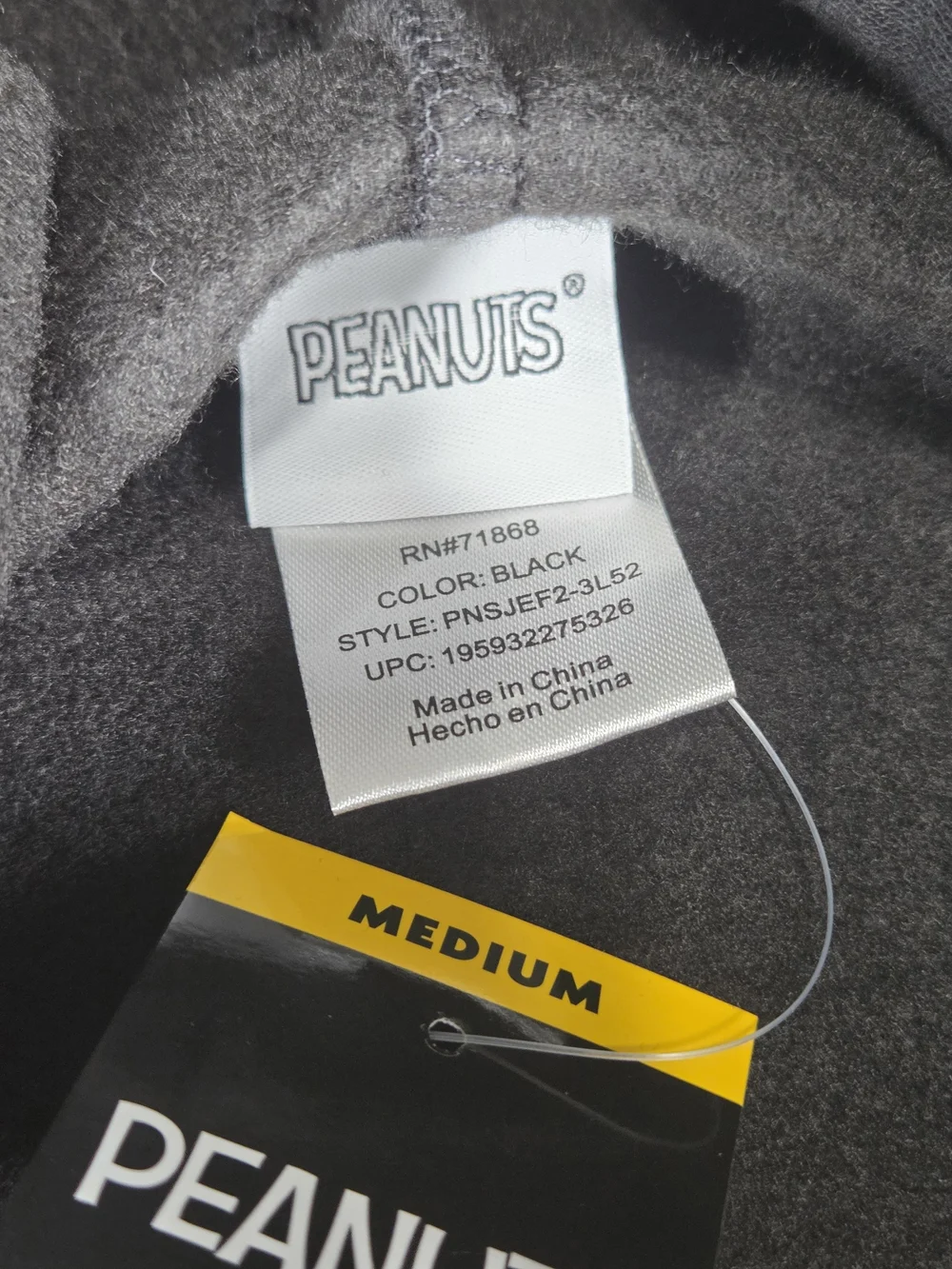 Peanuts Snoopy Chenille Patch Hoodie Black Medium NWT